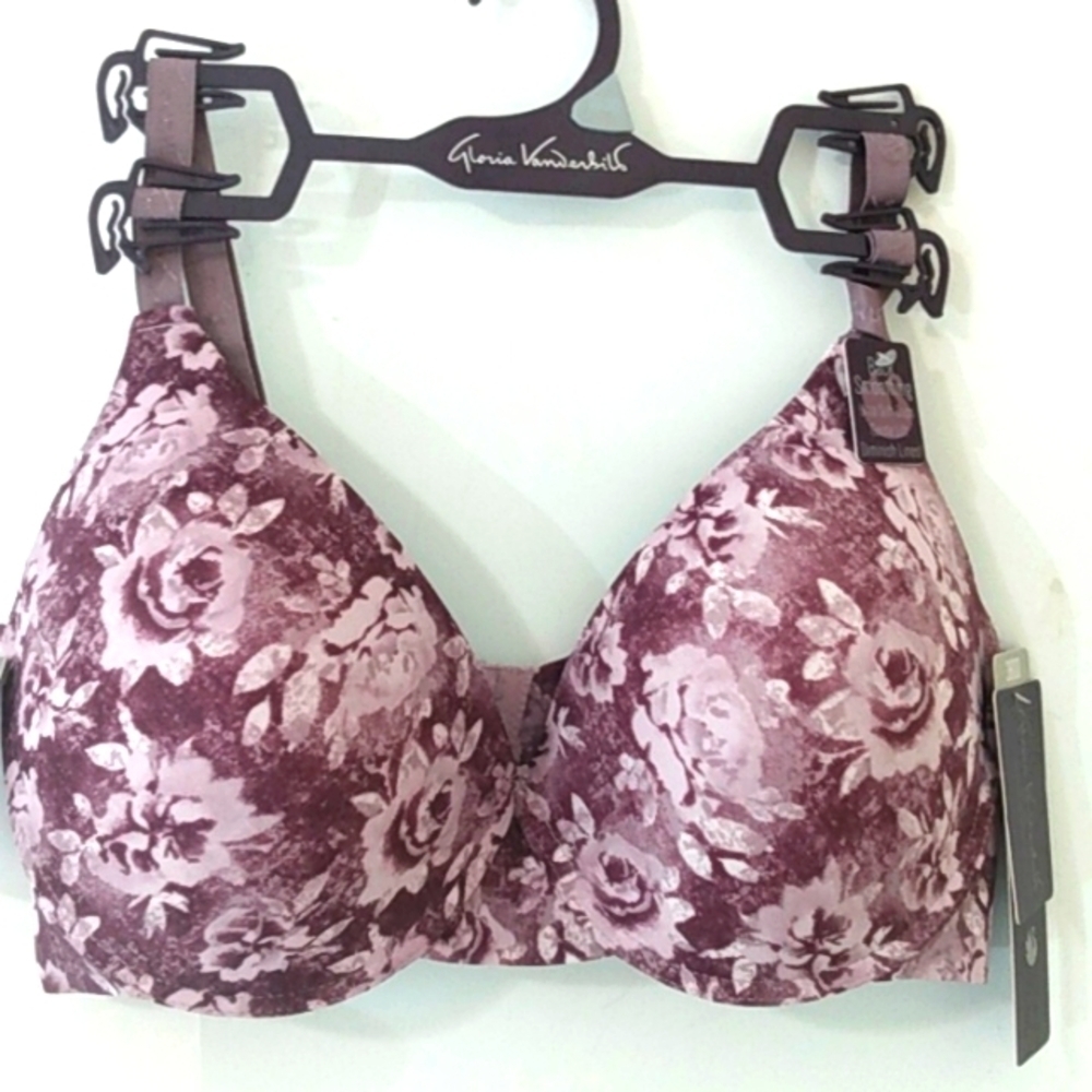 GLORIA VANDERBILT PURPLE FLORAL GENTLE LIFT FULL COVERAGE BRA SIZE 38DD NWT